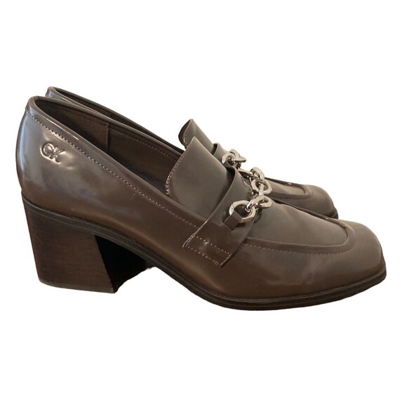 Calvin Klein Loafers Heels KCVenty Womens Size 10M Brown Chain Block Heel Office - Picture 1 of 15